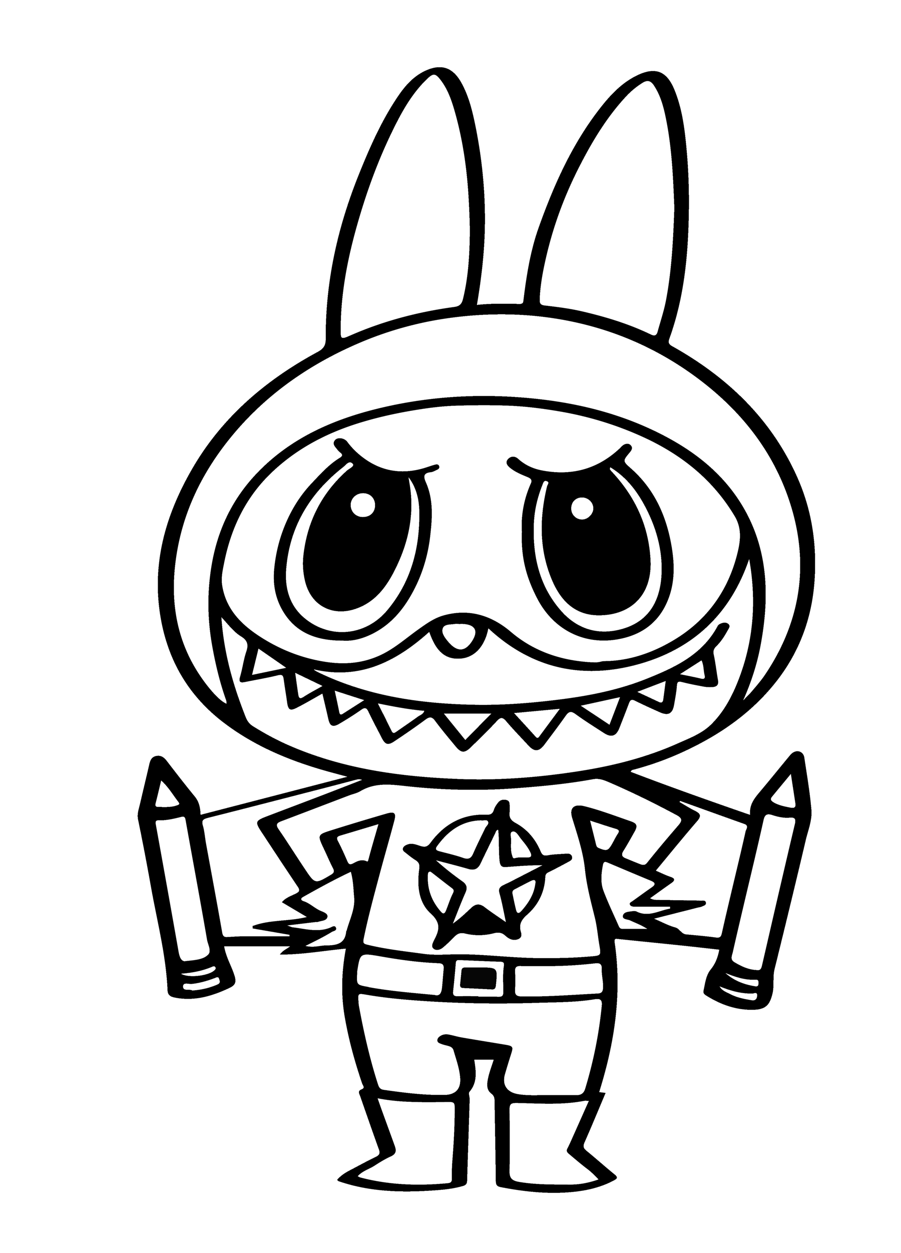 Curious Labubu exploring, line art for coloring